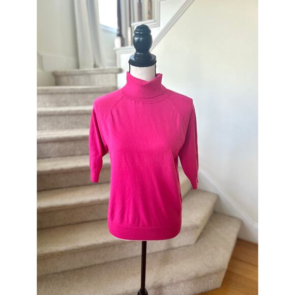 Babaton Aritzia Hot Pink 3/4 Sleeve Turtleneck Knit Sweater - Picture 1 of 5
